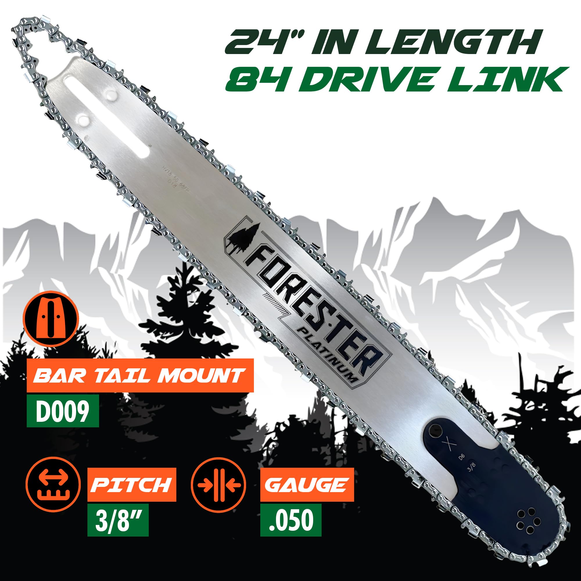 FORESTER 24” Platinum Replacement Chainsaw Guide Bar & Chain Combo